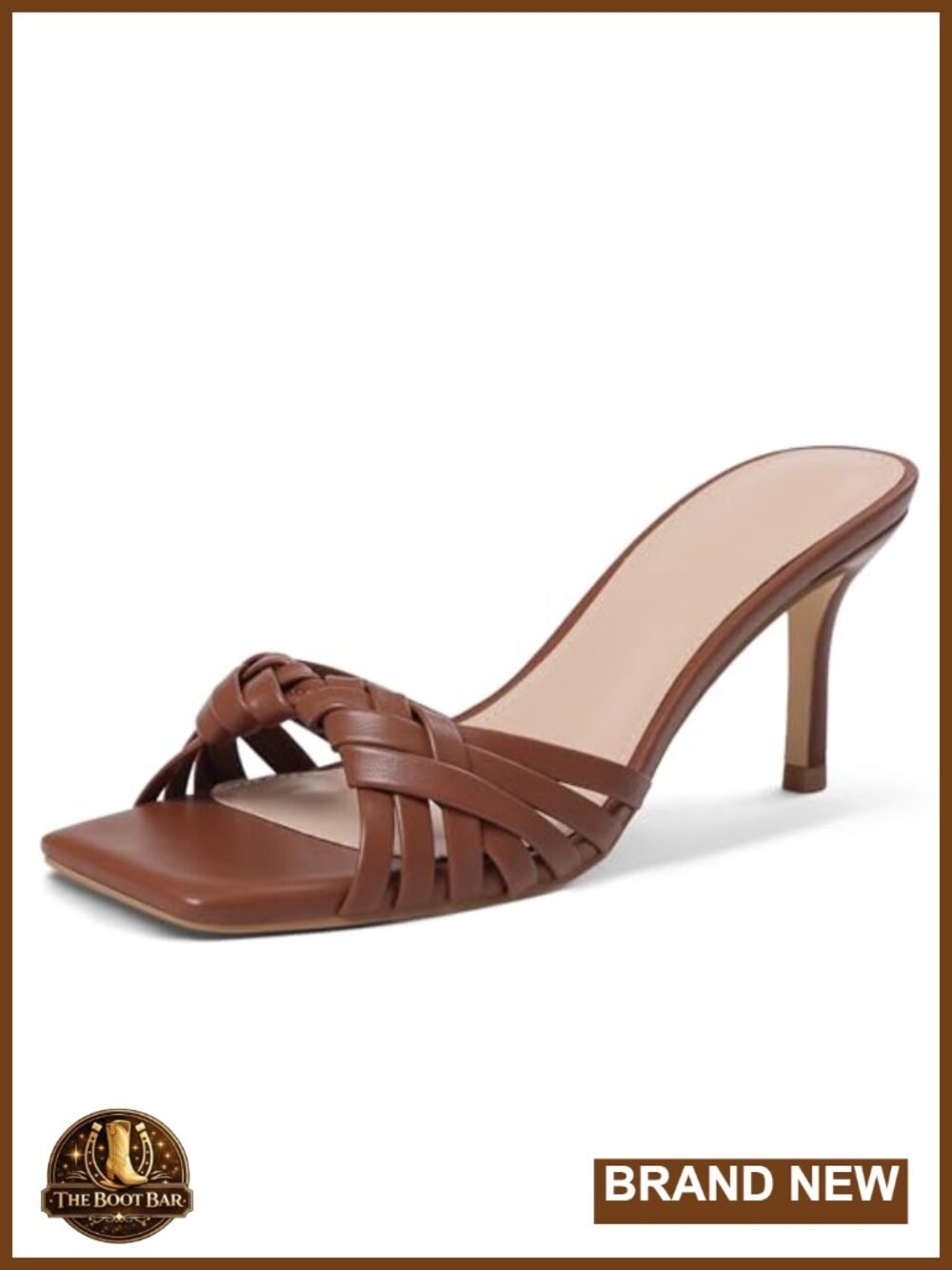 Woven Square Toe Kitten Heel Mule Sandals, 3 Inch Comfortable Slip-On Heels for - Picture 3 of 6